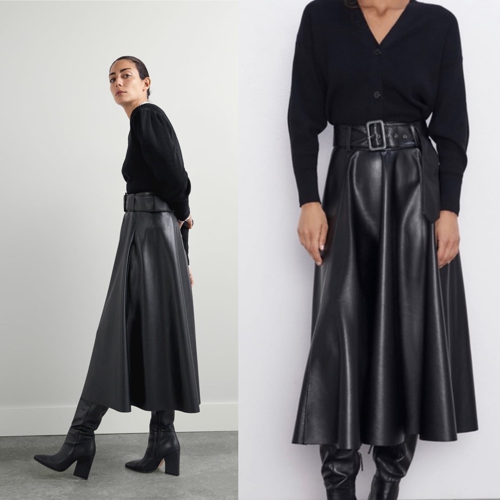 COPY - NWT Zara Faux Leather Belted Midi Skirt